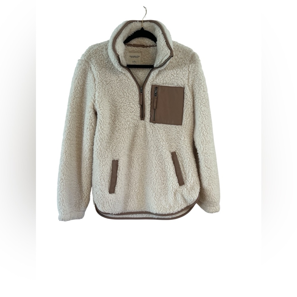Women’s Abercrombie & Fitch Cream Sherpa Quarter Zip Pullover Size Small EUC - Picture 1 of 5